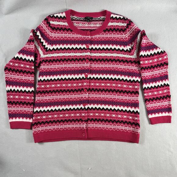 Talbots Petites LP Fair Isle Knit Cardigan Sweater Lambswool Blend Cottagecore - Picture 1 of 12